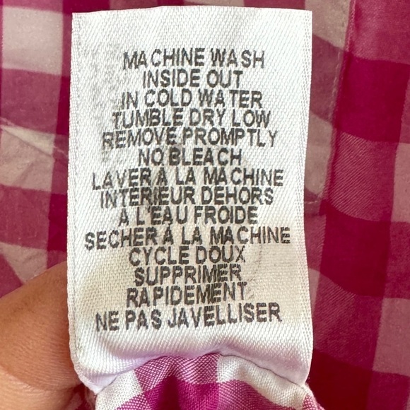 Frank & Eileen 'Barry' Pink Gingham Crinkle Button Up Shirt, Size XS - Picture 8 of 8